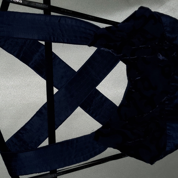 Bebe Blue Crisscross Back Velvet Dress - Picture 5 of 8